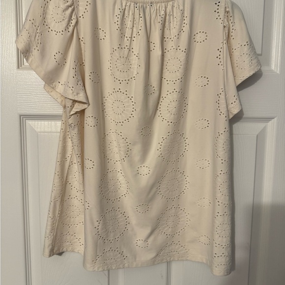 Ann Taylor Cream  Eyelet Women Top Medium - Picture 2 of 5